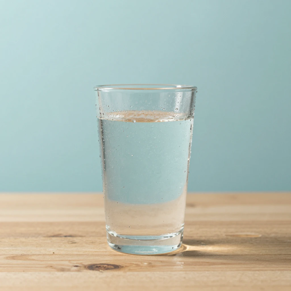 Verre d eau fraiche sur une table en bois, illustration pour la deshydratation et la transpiration excessive en ete