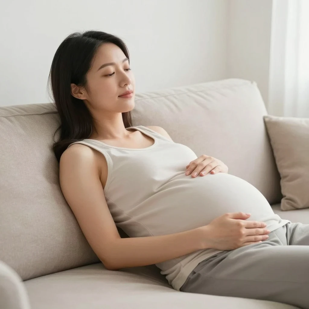 Femme enceinte reposant chez elle : transpiration et hormones