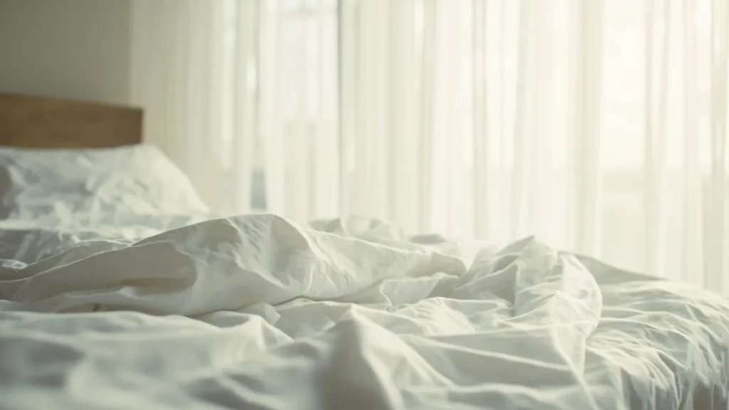 Lit aux draps en coton frais dans une chambre aérée pour mieux dormir malgré la transpiration nocturne